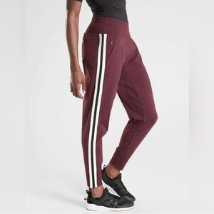 Athleta Burgundy Joggers with White Stripes